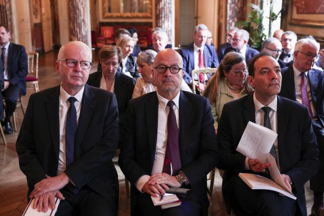 Prosecutors wait for the arrival of France's Justice Minister ahead of a working meeting with France's public prosecutors general to ask them for a review of complaints involving child victims in the wake of the Lyhanna case, while feminist and child protection groups called for demonstrations in front of courthouses at the Ministry of Justice in Paris, on June 8, 2026. Darmanin will tell them that they have until July 14, 2026 “to review all the complaints involving children,” around 70,000 in total, as the minister already announced on June 7, 2026 on LCI. (Photo by Behrouz MEHRI / POOL / AFP)