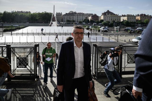 Former mayor of Saint-Etienne Gael Perdriau arrives to attend his appeal trial in the sextape blackmail case at the Lyon Court of Appeal on June 8, 2026. The former mayor of Saint-Étienne, Gaël Perdriau, is retried on appeal starting June 8, 2026, six months after being found "fully guilty" and sentenced to a prison term for blackmail involving a sextape of his first deputy. (Photo by JEFF PACHOUD / AFP)