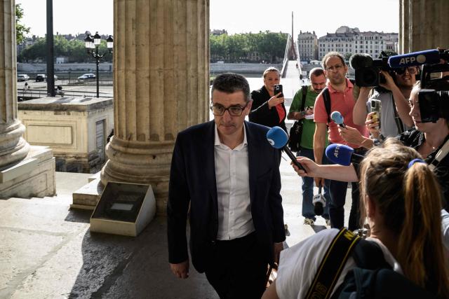 Former mayor of Saint-Etienne Gael Perdriau arrives to attend his appeal trial in the sextape blackmail case at the Lyon Court of Appeal on June 8, 2026. The former mayor of Saint-Étienne, Gaël Perdriau, is retried on appeal starting June 8, 2026, six months after being found "fully guilty" and sentenced to a prison term for blackmail involving a sextape of his first deputy. (Photo by JEFF PACHOUD / AFP)