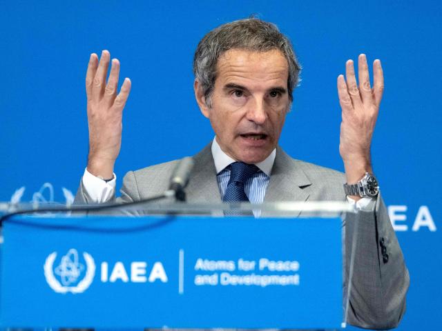 Director General of the International Atomic Energy Agency (IAEA) Rafael Grossi addresses a press conference following a Board of Governors' Meeting at the agency's headquarters in Vienna, Austria on June 8, 2026. (Photo by Joe Klamar / AFP)