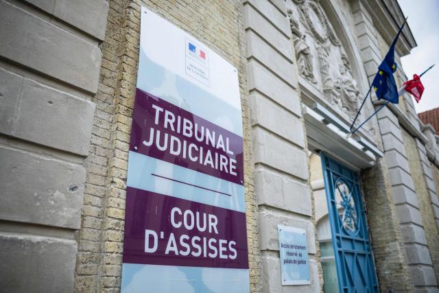 This photograph shows a sign in front of the Saint-Omer Judicial Court before the trial of Jerome P., charged with rape and violence in a context of coercive control and polygamy, in Saint-Omer, northern France, on June 8, 2026. The trial of a man accused of ruling his home with terror for two decades, where he lived with three women and their children, opened on June 8, 2026, in the Pas-de-Calais. The defendant denies any violence but acknowledges a “bizarre” family dynamic. (Photo by Sameer Al-DOUMY / AFP)