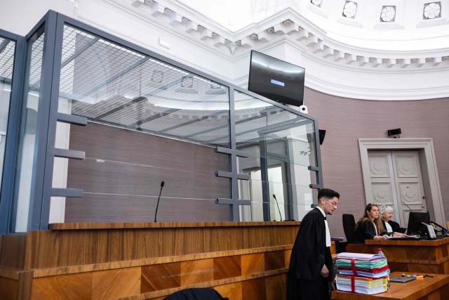 This photograph shows the defendant's dock inside the courtroom before the trial of Jerome P., charged with rape and violence in a context of coercive control and polygamy, at the Judicial Court in Saint-Omer, northern France, on June 8, 2026. The trial of a man accused of ruling his home with terror for two decades, where he lived with three women and their children, opened on June 8, 2026, in the Pas-de-Calais. The defendant denies any violence but acknowledges a “bizarre” family dynamic. (Photo by Sameer Al-DOUMY / AFP)