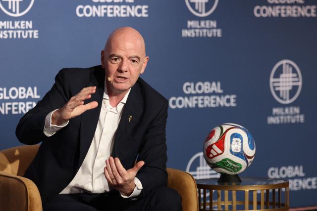 (FILES) FIFA President Gianni Infantino speaks during the 29th annual Milken Institute Global Conference at the Beverly Hilton in Beverly Hills, California on May 5, 2026. The World Cup kicks off on June 11 with FIFA betting that the enduring appeal of the greatest footballing show on earth can rise above anger at soaring ticket prices, an uneasy political climate in Donald Trump's America and the shadow of conflict in the Middle East.
A record 48 teams and millions of fans are set to descend on the United States, Canada and Mexico for the first ever World Cup co-hosted by three nations, the largest and most logistically complex edition of the tournament ever staged. The action gets under way at Mexico City's iconic Estadio Azteca on June 11, with co-hosts Mexico taking on South Africa at 3:00 pm local time (1900 GMT), launching a sprawling, nearly six-week-long spectacle that will culminate in the final at New Jersey's 82,500-seat MetLife Stadium on July 19. (Photo by Patrick T. Fallon / AFP)