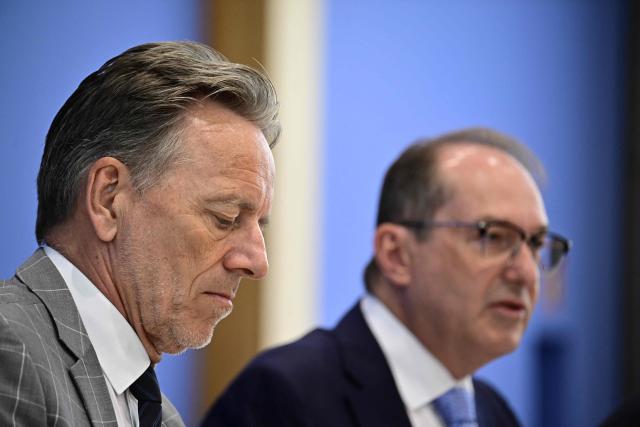 Germany's Interior Minister Alexander Dobrindt (R) and and the head of the Federal Criminal Police Office (BKA), Holger Munch attend a press conference on politically motivated crime in Berlin, on June 9, 2026. Interior Minister Alexander Dobrindt (CSU) and the head of the Federal Criminal Police Office (BKA), Holger Münch presented the annual report on the development of politically motivated crime in Germany. (Photo by Tobias SCHWARZ / AFP)