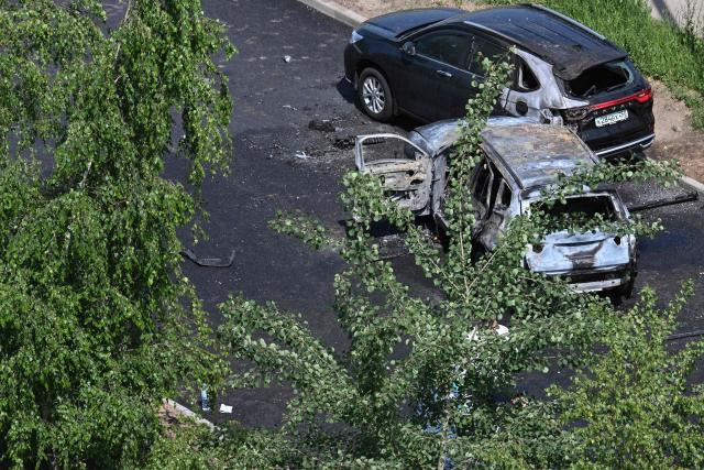 A view of the site of a car bomb, which killed a driver, in Balashikha, outside Moscow, on June 9, 2026. (Photo by Igor IVANKO / AFP)