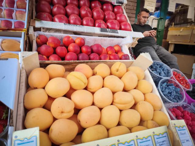 A vendor offers apricots at a market place in Moscow on June 9, 2026. Effective June 2, 2026, Russia has completely banned the import of apricots from Armenia. The restriction also applies to transit through the Russian Federation and affects other stone fruits (cherries, plums, peaches) and a number of other fruits and vegetables. More than 90% of Armenia's apricot exports went to Russia till now. Armenian Prime Minister Nikol Pashinyan's efforts to free Armenia from the influence of its former imperial ruler have angered the Kremlin, which claims the West influenced the election results and the authorities pressured the opposition. (Photo by Alexander NEMENOV / AFP)