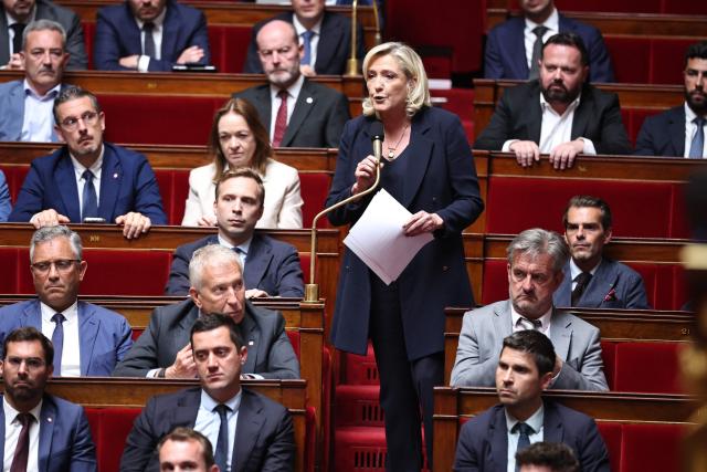 President of Rassemblement National parliamentary group Marine Le Pen speaks during a session of questions to the government at The National Assembly, France's lower house of parliament in Paris on June 9, 2026. (Photo by SIMON WOHLFAHRT / AFP)