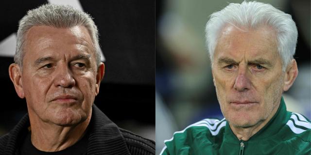 This combination of pictures created on June 9, 2026 shows Mexico's coach Javier Aguirre (L) in Santiago de Queretaro on February 25, 2026 and South Africa's Belgian coach Hugo Broos (R) in Soweto on May 29, 2026. Mexico and South Africa will meet at Estadio Azteca in Mexico City in the opening match of the 2026 FIFA World Cup on June 11, 2026, a repeat of the two sides' encounter that kicked off the 2010 edition of the tournament in Johannesburg. (Photo by Carl de Souza and Phill Magakoe / AFP)