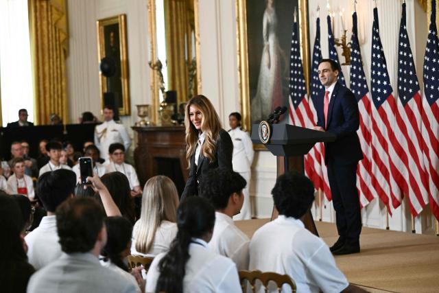 First Lady Melania Trump departs after speaking during the Presidential Artificial Intelligence Challenge National Champion Awards Ceremony in the East Room of the White House in Washington, DC on June 9, 2026. (Photo by Brendan SMIALOWSKI / AFP)