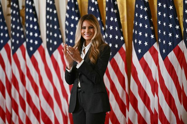 First Lady Melania Trump hosts the Presidential Artificial Intelligence Challenge National Champion Awards Ceremony in the East Room of the White House in Washington, DC on June 9, 2026. (Photo by Brendan SMIALOWSKI / AFP)