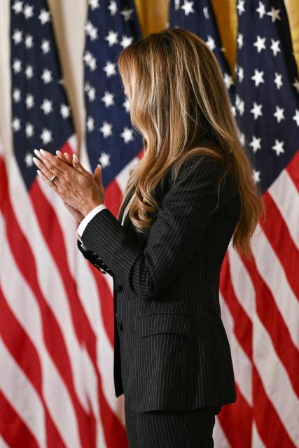 First Lady Melania Trump hosts the Presidential Artificial Intelligence Challenge National Champion Awards Ceremony in the East Room of the White House in Washington, DC on June 9, 2026. (Photo by Brendan SMIALOWSKI / AFP)