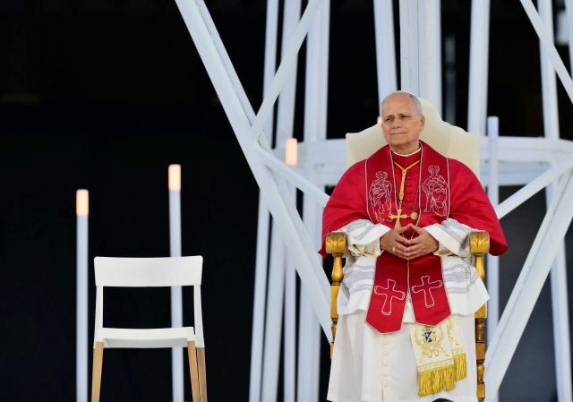 Pope Leo XIV attends a prayer vigil at the Lluis Companys Olympic Stadium in Barcelona, on June 9, 2026. Pope Leo XIV is visiting Spain June 6-12 with stops in Madrid, Barcelona, and the Canary Islands, where he will meet with migrants and organisations dedicated to helping them. (Photo by Stefano RELLANDINI / AFP)