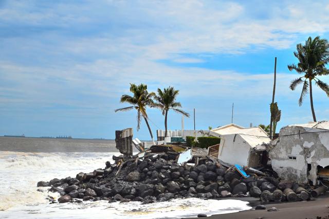 View of damage caused by rough seas ahead of the arrival of Storm Cristina in Itzapa, Guatemala on June 9, 2026. The countries of Central America remain on alert over the effects of Tropical Storm Cristina, which formed on June 8, 2026 in the Pacific Ocean, civil protection services reported. (Photo by AFP)