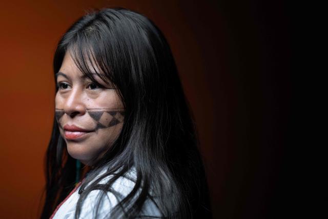 Indigenous leader and Brazilian environmental activist from the Munduruku ethnic group Alessandra Korap, poses during a photo session in Paris on June 9, 2026. (Photo by JOEL SAGET / AFP)