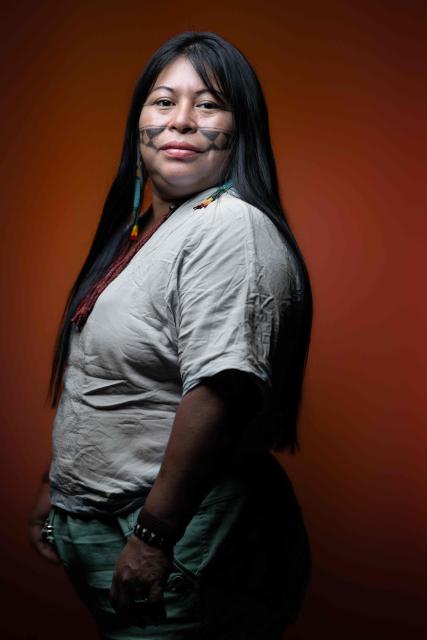Indigenous leader and Brazilian environmental activist from the Munduruku ethnic group Alessandra Korap, poses during a photo session in Paris on June 9, 2026. (Photo by Joel Saget / AFP)