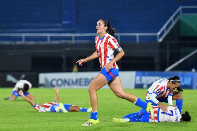 Paraguay's forward #09 Lice Chamorro celebrates scoring her team's second goal during the CONMEBOL Nations League Women football match between Paraguay and Colombia at the Defensores del Chaco stadium in Asuncion on June 9, 2026. (Photo by DANIEL DUARTE / AFP)
