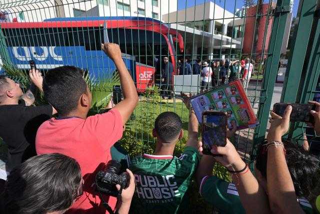 Fans outside the Marriott Hotel wait for the Iranian national football team before leaving for a training session in Tijuana, Mexico, on June 9, 2026, ahead of the 2026 World Cup football tournament. (Photo by Guillermo Arias / AFP)
