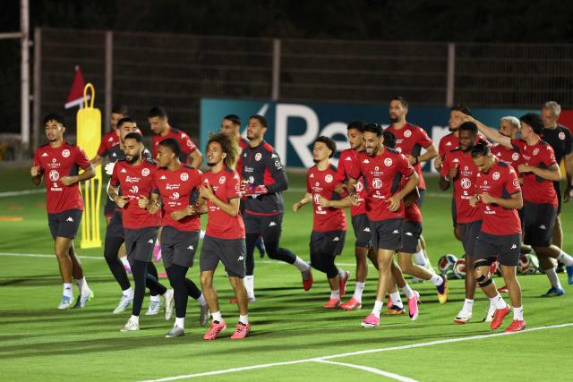 Tunisia's players jog during a training session at Rayados Training Centre in Santiago, Nuevo Leon state, Mexico on June 9, 2026, ahead of the 2026 World Cup football tournament. (Photo by Julio Cesar AGUILAR / AFP)