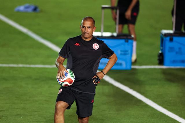 Tunisia's French head coach Sabri Lamouchi takes part in a training session at Rayados Training Centre in Santiago, Nuevo Leon state, Mexico on June 9, 2026, ahead of the 2026 World Cup football tournament. (Photo by Julio Cesar AGUILAR / AFP)