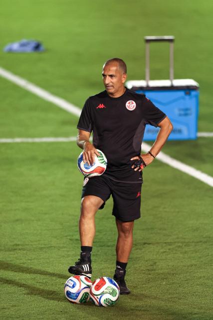Tunisia's French head coach Sabri Lamouchi takes part in a training session at Rayados Training Centre in Santiago, Nuevo Leon state, Mexico on June 9, 2026, ahead of the 2026 World Cup football tournament. (Photo by Julio Cesar AGUILAR / AFP)