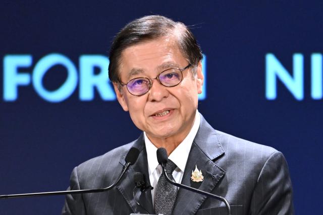 Thailand's Deputy Prime Minister Sihasak Phuangketkeow delivers a speech at the Nikkei Forum at a hotel in Tokyo on June 10, 2026. (Photo by Kazuhiro NOGI / AFP)