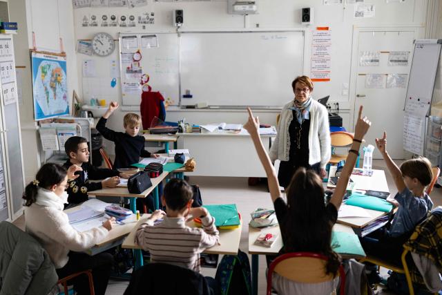 Students of the Paris Opera Dance School attend a class in Nanterre, West of Paris, on November 18, 2025. (Photo by JOEL SAGET / AFP)