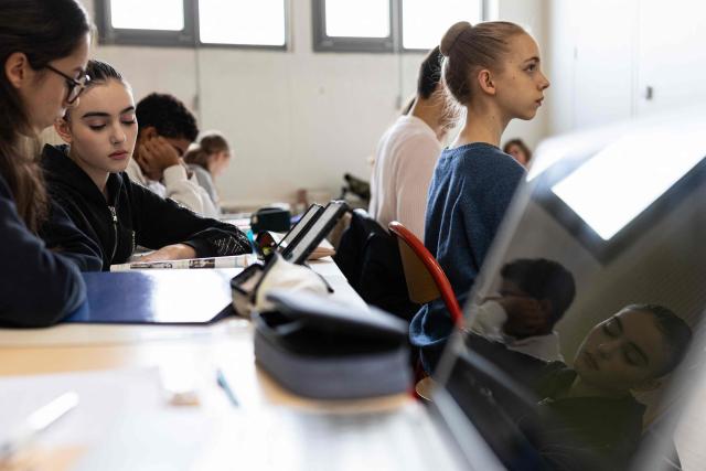 Students of the Paris Opera Dance School attend a 1st year class in Nanterre, West of Paris, on November 18, 2025. (Photo by JOEL SAGET / AFP)