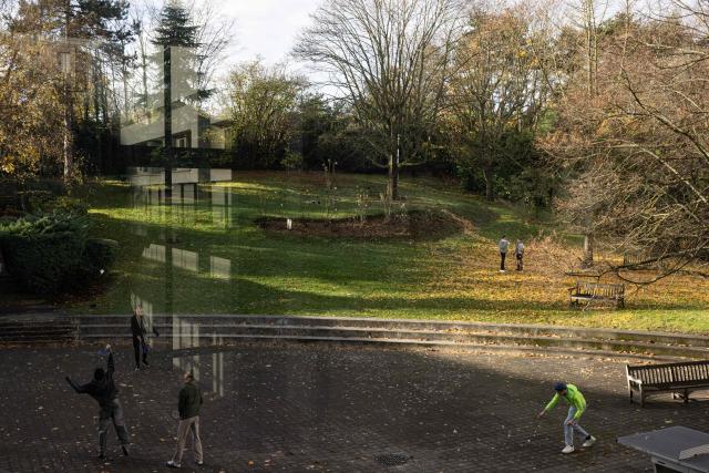 Students of the Paris Opera Ballet School perform in their schoolyard in Nanterre, West of Paris, on November 18, 2025. (Photo by JOEL SAGET / AFP)