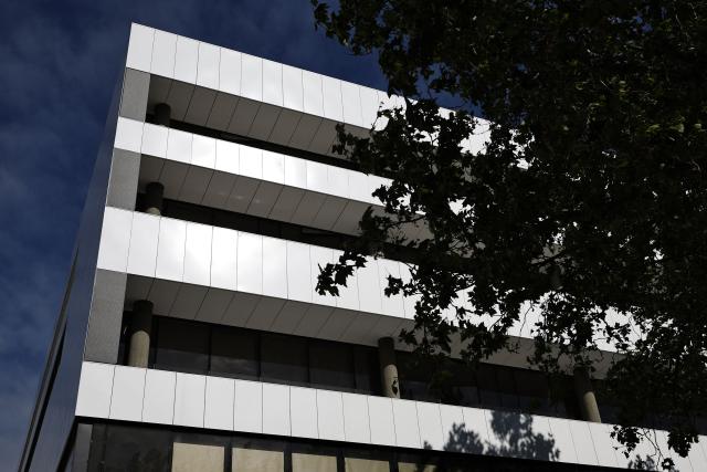 This photograph shows an outside view of the Nanterre judicial court where French singer and actor Patrick Bruel is set to be brought before a judge in Nanterre, north of Paris, on June 10, 2026. French singer Patrick Bruel, accused of rape and sexual assault by several women, is set to appear before three investigating judges prior to possibly being placed under formal investigation, the Nanterre public prosecutors office has announced on the morning of June 10, 2026, adding that it has requested that he be placed in provisional custody. (Photo by SIMON WOHLFAHRT / AFP)