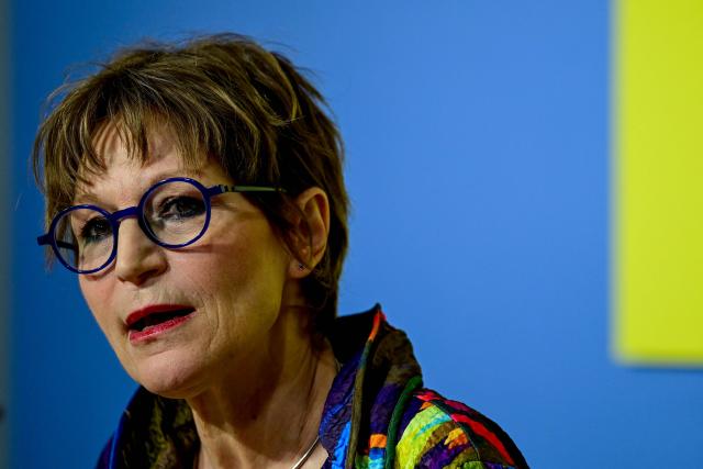 Amnesty International Secretary General Agnes Callamard delivers a press conference on Amnesty International's report, 'Erasing anything Palestinian: Israel’s ethnic cleansing of West Bank Bedouin and herding communities' in Berlin on June 10, 2026. (Photo by John MACDOUGALL / AFP)