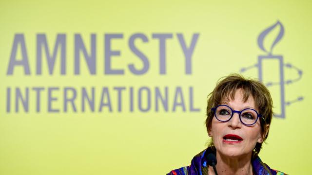 Amnesty International Secretary General Agnes Callamard delivers a press conference on Amnesty International's report, 'Erasing anything Palestinian: Israel’s ethnic cleansing of West Bank Bedouin and herding communities' in Berlin on June 10, 2026. (Photo by John MACDOUGALL / AFP)