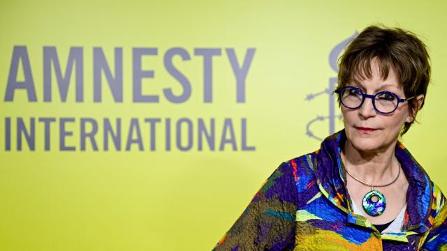 Amnesty International Secretary General Agnes Callamard arrives to deliver a press conference on Amnesty International's report, 'Erasing anything Palestinian: Israel’s ethnic cleansing of West Bank Bedouin and herding communities' in Berlin on June 10, 2026. (Photo by John MACDOUGALL / AFP)