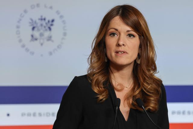 France's Government Spokesperson and junior Minister for Energy and Digital economy Maud Bregeon delivers a speech during a press conference following the weekly cabinet meeting in Paris on June 10, 2026. (Photo by Ludovic MARIN / AFP)