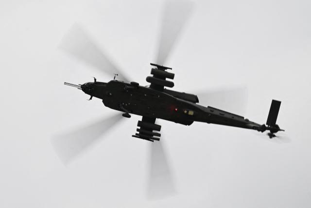 A prototype of Combat Helicopter AW249 Fenice of Italian aerospace, defence and security company Leonardo flies during the opening day of International Aerospace Exhibition (ILA) in Schoenefeld, near Berlin on June 10, 2026. (Photo by RALF HIRSCHBERGER / AFP)