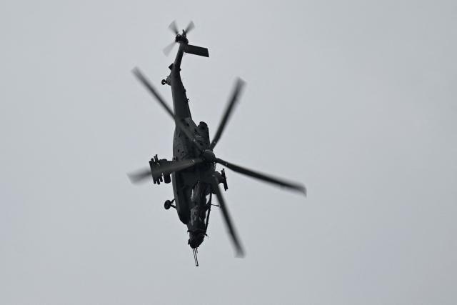 A prototype of Combat Helicopter AW249 Fenice of Italian aerospace, defence and security company Leonardo flies during the opening day of International Aerospace Exhibition (ILA) in Schoenefeld, near Berlin on June 10, 2026. (Photo by RALF HIRSCHBERGER / AFP)
