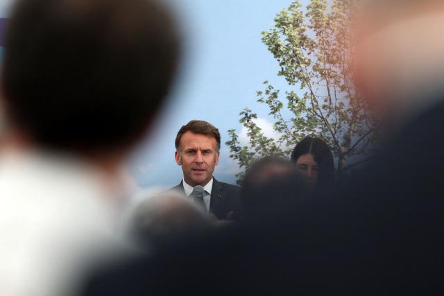 French President Emmanuel Macron delivers a speech during the foundation stone laying ceremony for the Child Brain Institute (ICE - Institut Robert-Debre du Cerveau de l’Enfant) at the Robert-Debre Hospital in Paris on June 10, 2026. (Photo by Gonzalo Fuentes / POOL / AFP)