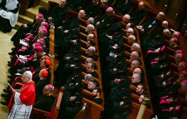Pope Leo XIV takes part in the recitation of the Rosary at the Abbey of Our Lady of Montserrat, near Barcelona, on June 10, 2026. Pope Leo XIV is visiting Spain June 6-12 with stops in Madrid, Barcelona, and the Canary Islands, where he will meet with migrants and organisations dedicated to helping them. (Photo by Stefano RELLANDINI / AFP)