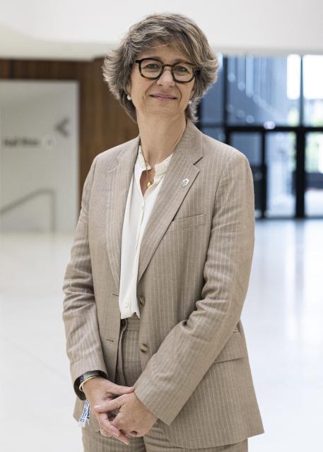 Newly elected CFE-CGC union’s President Christelle Thieffinne poses for photographs during the 39th CFE-CGC union’s congress, in Strasbourg, eastern France, on June 10, 2026. (Photo by ROMEO BOETZLE / AFP)