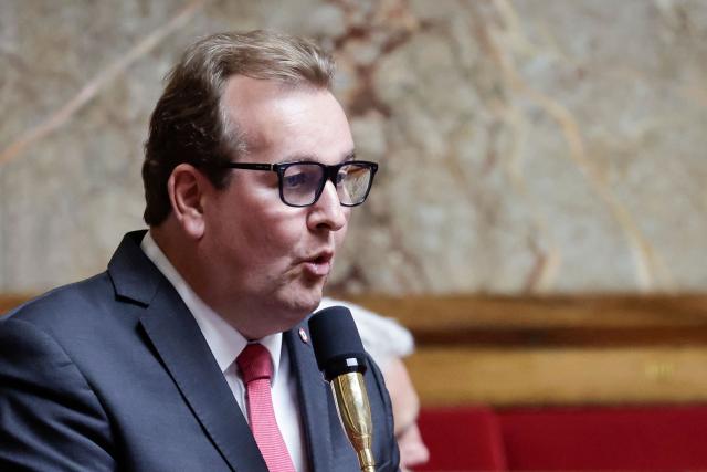 Libertes, Independants, Outre-Mer et Territoires' MP Laurent Mazaury speaks during a session of questions to the government at The National Assembly, France's lower house of parliament in Paris on June 10, 2026. (Photo by STEPHANE DE SAKUTIN / AFP)
