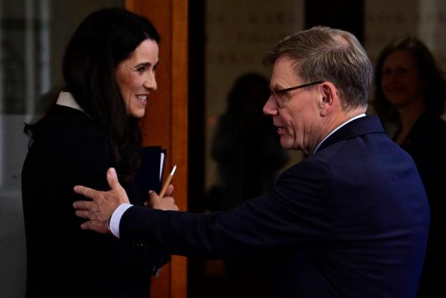 German Foreign Minister Johann Wadephul (R) wishes farewell to Hungary's Foreign Affairs Minister Anita Orban after a joint press conference following talks in Berlin, on June 10, 2026. (Photo by John MACDOUGALL / AFP)