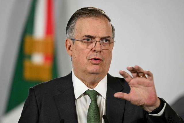 Mexico's Secretary of Economy Marcelo Ebrard speaks during President Claudia Sheinbaum's daily press conference at the National Palace in Mexico City on June 10, 2026. (Photo by Yuri CORTEZ / AFP)