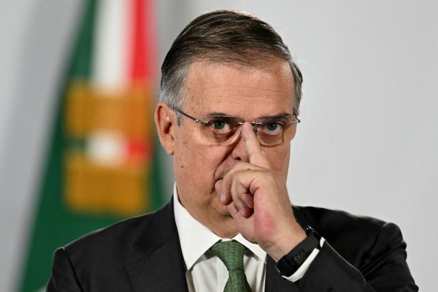 Mexico's Secretary of Economy Marcelo Ebrard gestures as he speaks during President Claudia Sheinbaum's daily press conference at the National Palace in Mexico City on June 10, 2026. (Photo by Yuri CORTEZ / AFP)