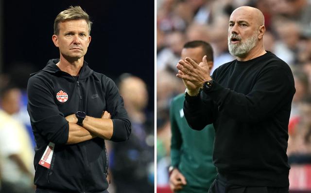 (COMBO) This combination of file photos creted on June 10, 2026, shows Canada's US head coach Jesse Marsch in Atlanta, Georgia, on June 20, 2024 (L); and Bosnia-Herzegovina's head coach Sergej Barbarez in Newcastle-upon-Tyne, north east England on June 3, 2024. Canada and Bosnia and Herzegovina will meet at the Toronto in Tronto on June 12, 2026, during the 2026 World Cup football tournament. (Photo by Charly TRIBALLEAU and Paul ELLIS / AFP)