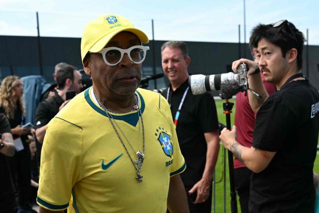 US director and executive producer Spike Lee arrives to attend a training session ahead of Brazil's 2026 FIFA World Cup Group C football match against Morocco in Morris Township on June 10, 2026. (Photo by Mauro PIMENTEL / AFP)