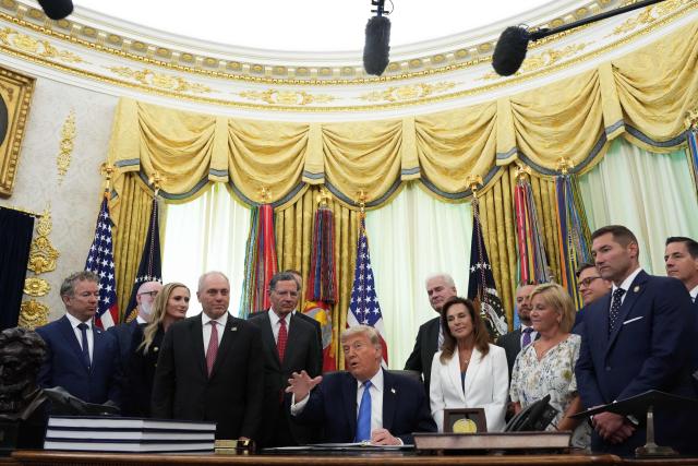 US President Donald Trump speaks during a signing ceremony for the "Secure America Act" in the Oval Office of the White House in Washington, DC, on June 10, 2026. The bill provides around $38 billion for Immigration and Customs Enforcement (ICE), $26 billion for Border Patrol and another $5 billion for unforeseen costs, effectively ensuring a steady flow of money for Trump's deportation agenda through fiscal 2029. (Photo by Ken Cedeno / AFP)