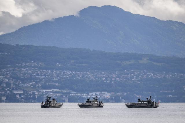 Swiss military boats patrols Lake Geneva ahead of the upcoming G7 summit in nearby Evian, in Lausanne on June 10, 2026. (Photo by Fabrice COFFRINI / AFP)