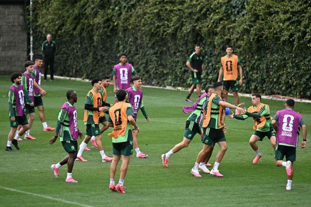 Mexico's players take part in a training session at Centro de Alto Rendimiento (CAR) in Mexico City on June 10, 2026, on the eve of the 2026 World Cup football match between Mexico and South Africa. (Photo by Yuri CORTEZ / AFP)