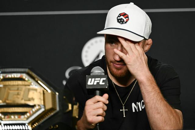 US mixed martial artist Justin Gaethje speaks during media day for "UFC Freedom 250" in Washington, DC, on June 10, 2026. "UFC Freedom 250" is an mixed martial arts event that will take place on Sunday, June 14 on the South Lawn of the White House. US President Donald Trump will attend. (Photo by Brendan SMIALOWSKI / AFP)