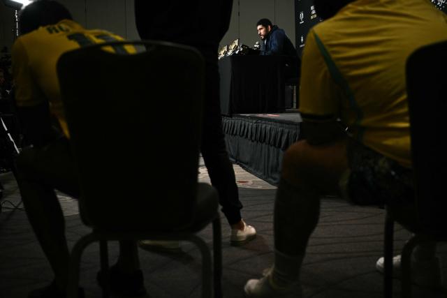 Brazilian mixed martial artist Alex Pereira speaks during media day for "UFC Freedom 250" in Washington, DC, on June 10, 2026. "UFC Freedom 250" is an mixed martial arts event that will take place on Sunday, June 14 on the South Lawn of the White House. US President Donald Trump will attend. (Photo by Brendan SMIALOWSKI / AFP)