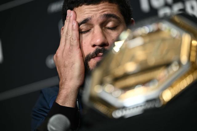 Brazilian mixed martial artist Alex Pereira speaks during media day for "UFC Freedom 250" in Washington, DC, on June 10, 2026. "UFC Freedom 250" is an mixed martial arts event that will take place on Sunday, June 14 on the South Lawn of the White House. US President Donald Trump will attend. (Photo by Brendan SMIALOWSKI / AFP)